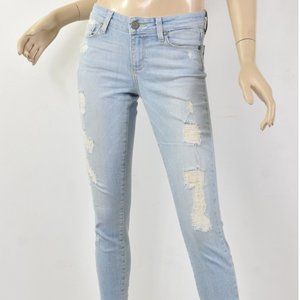 PAIGE Naomi Destructed Light Blue Wash VERDUGO CROP Ripped Skinny Jeans